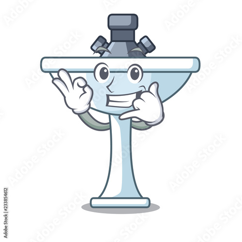 Call me bathroom ceramic sink on mascot isolated