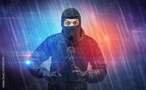 Burglar in action with colorful concept.