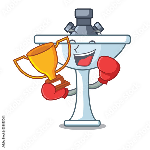 Boxing winner bathroom ceramic sink on mascot isolated