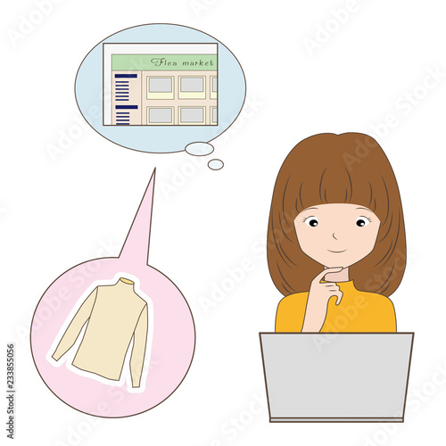 フリーマーケットサービスに衣類を出品すると決めた女性