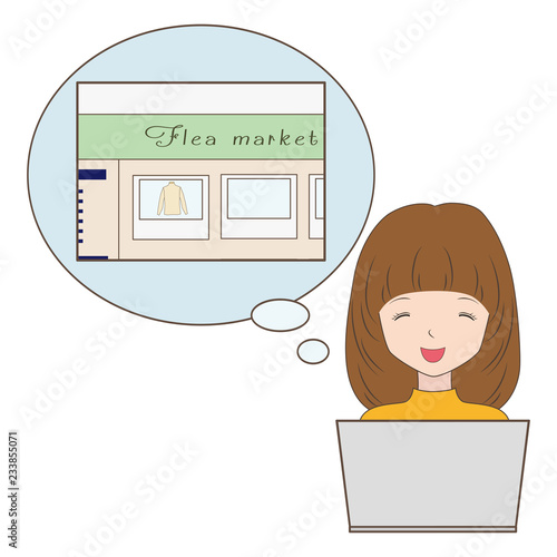 衣類の出品を確かめる女性