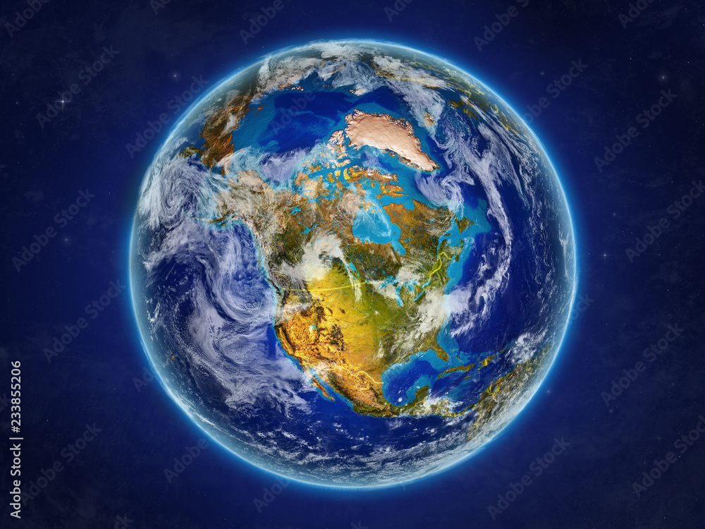 North America from space on realistic model of planet Earth with ...