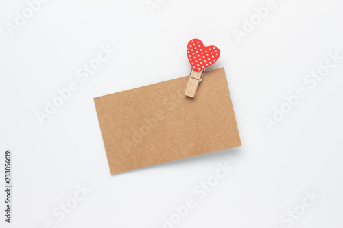 Paper craft. Card Empty with Happy Valentines day and heart on white background.