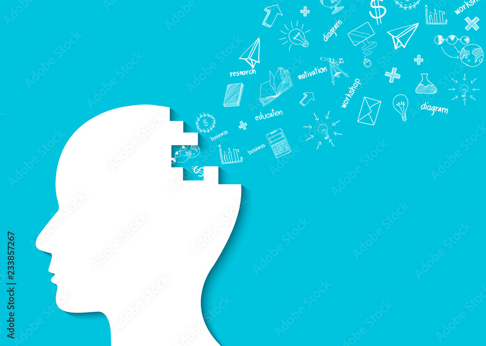 Human head creative idea icon. spark success in business. isolated blue background. cartoon vector illustration Human head creative idea icon. spark success in business. isolated blue background. cartoon vector illustration
