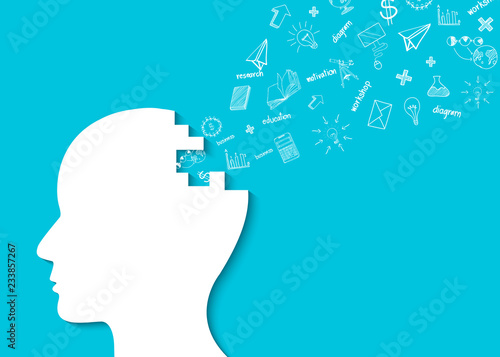 Human head creative idea icon. spark success in business. isolated blue background. cartoon vector illustration