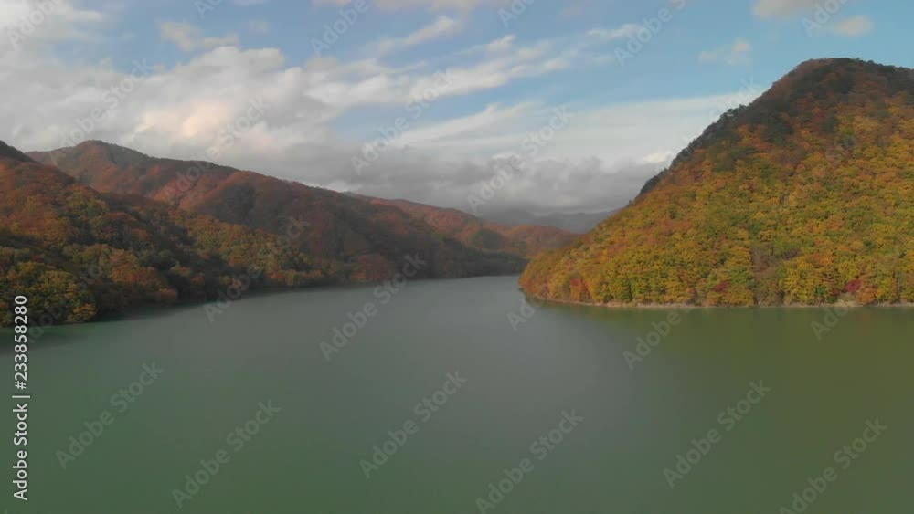Aerial view of lake Kawamata and autumn foliage, Nikko, Tochigi, Japan Aerial view of lake Kawamata and autumn foliage, Nikko, Tochigi, Japan