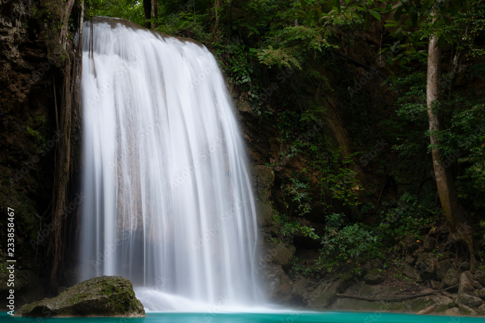 Beautiful waterfall - Erawan waterfall at Erawan National Park in Kanchanaburi, Thailand. Beautiful waterfall - Erawan waterfall at Erawan National Park in Kanchanaburi, Thailand.