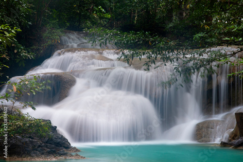 Fototapeta Naklejka Na Ścianę i Meble -  Beautiful waterfall - Erawan waterfall at Erawan National Park in Kanchanaburi, Thailand.
