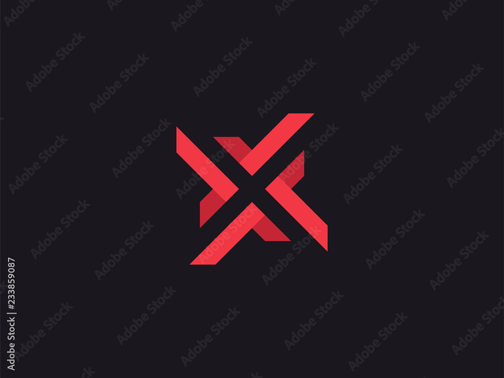 Letter X logo design concept negative space style. Abstract sign constructed from check marks. Vector elements template icon. Red color Letter X logo design concept negative space style. Abstract sign constructed from check marks. Vector elements template icon. Red color