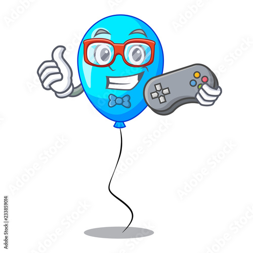 Gamer Party balloon blue mascot the isolated