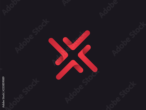 Letter X logo design concept negative space style. Abstract sign constructed from round check marks. Vector elements template icon. Red color