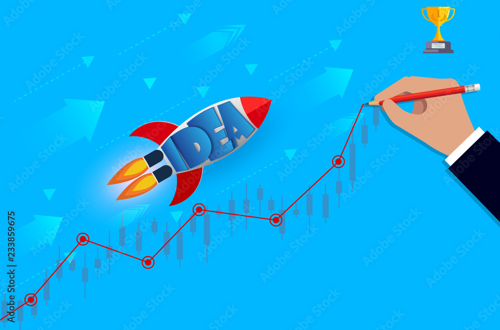 space shuttle launches go to the goal on graph line with hand drawn to achieve success on blue background. go to target growth. leadership. creative idea. business concept. cartoon vector Illustration space shuttle launches go to the goal on graph line with hand drawn to achieve success on blue background. go to target growth. leadership. creative idea. business concept. cartoon vector Illustration