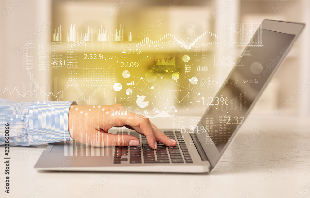 Business woman in homey environment using laptop with financial report concept
Business woman in homey environment using laptop with financial report concept