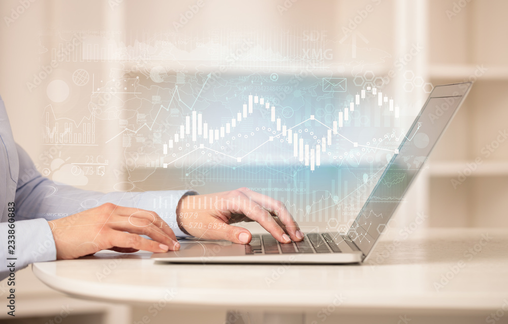 Business woman in homey environment using laptop with global financial report concept
Business woman in homey environment using laptop with global financial report concept