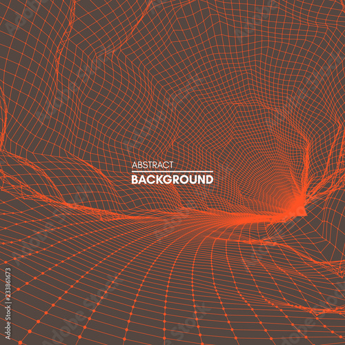 Abstract tunnel grid. 3d vector illustration. Can be used as digital dynamic wallpaper, technology background.