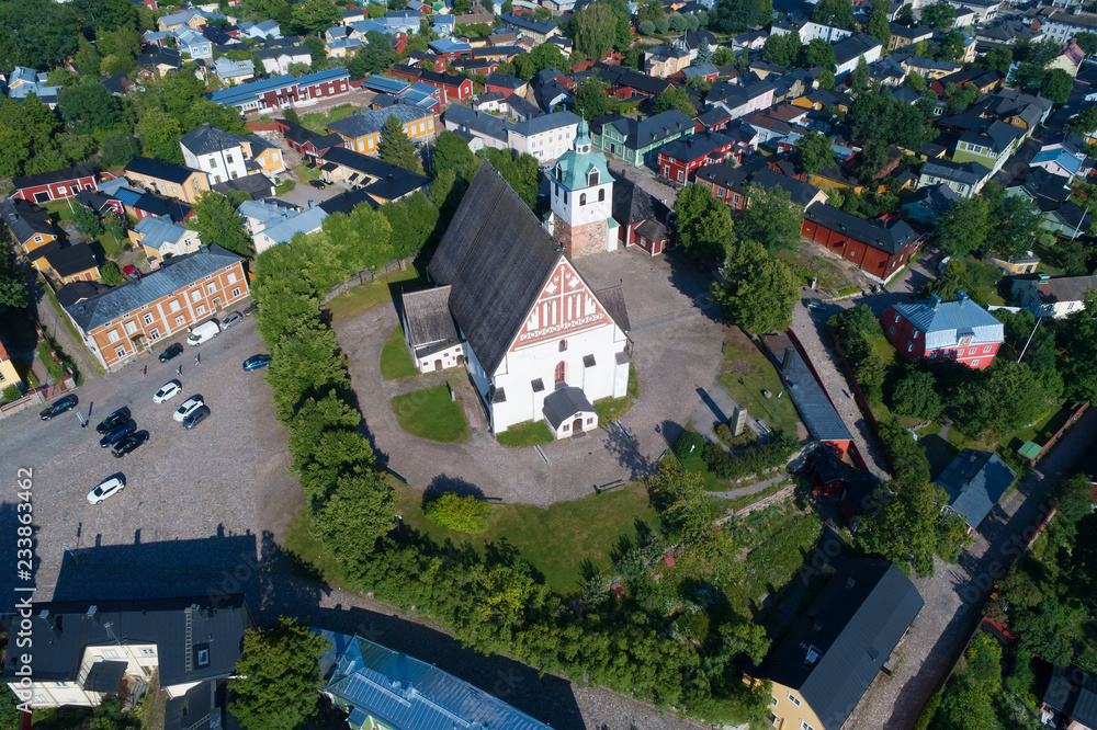 A view from the height of the medieval Lutheran cathedral on a sunny summer day. Porvoo, Finland