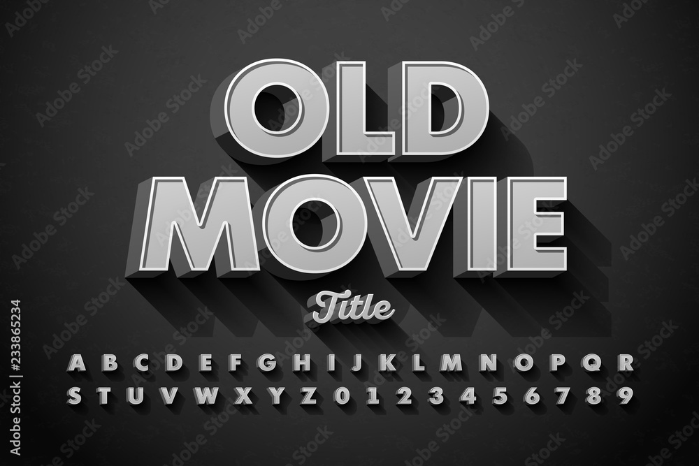 Retro Style Font Old Movie Title Screen Alphabet Letters And Numbers Stock Vektorgrafik Adobe Stock