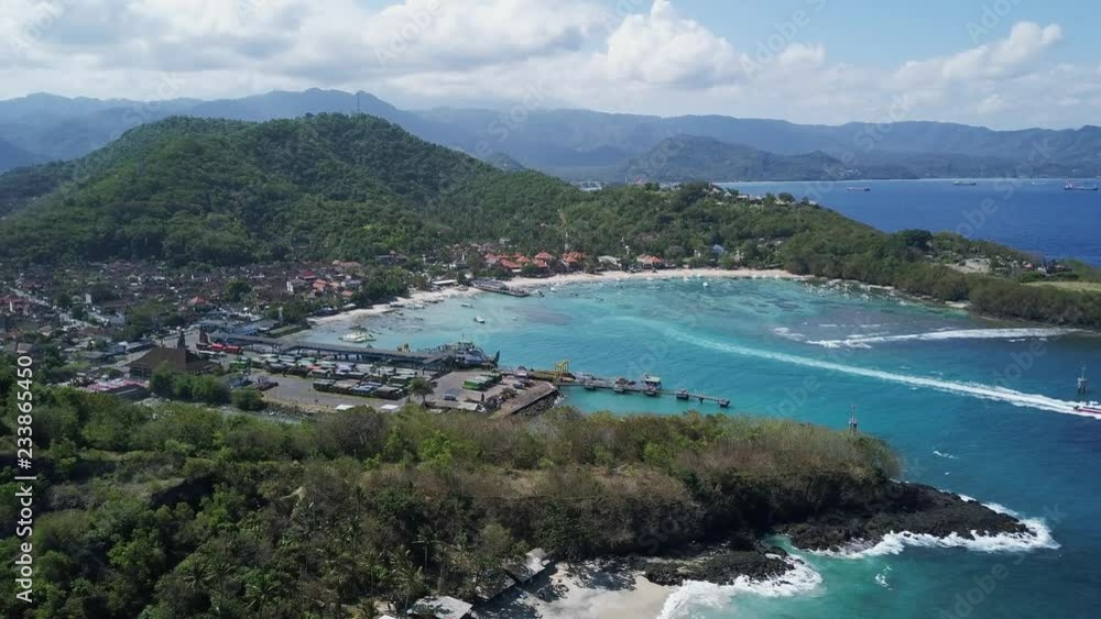 Aerial drone view of port in tropical country island Aerial drone view of port in tropical country island