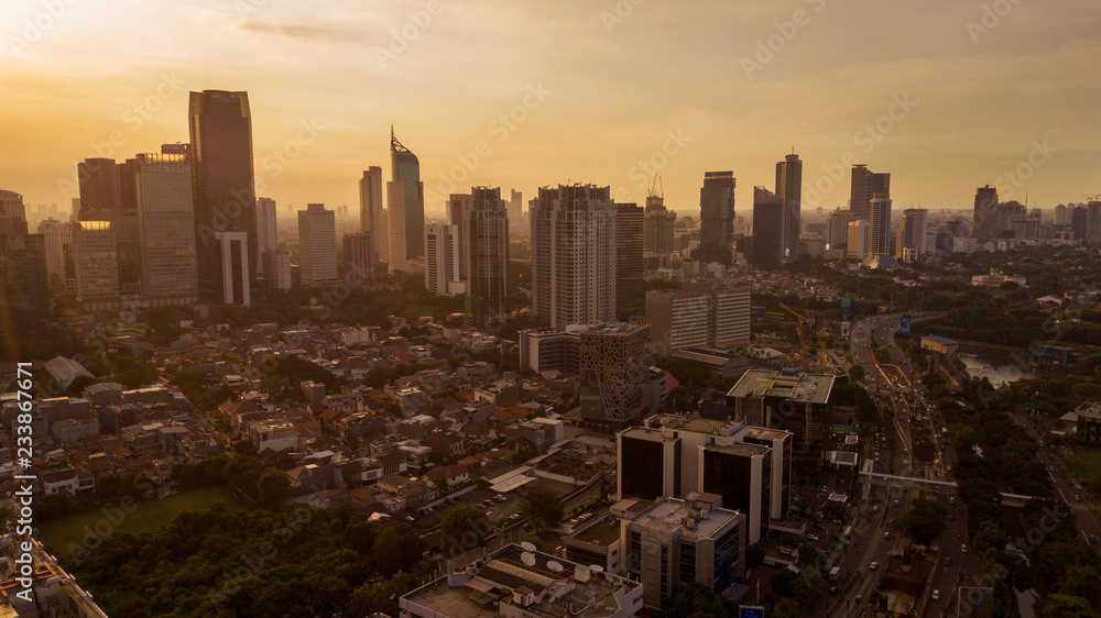 Beautiful Jakarta cityscape during sunset