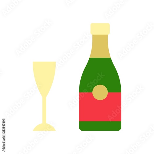 wine glass and bottle, cute christmas and winter related set,flat design suitable for use as material