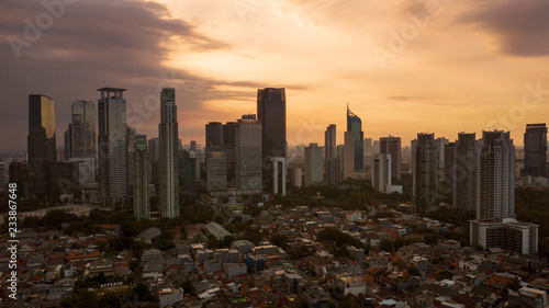 Beautiful Jakarta cityscape during dusk time