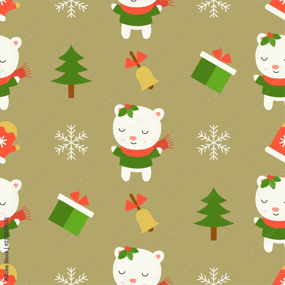 cute polar bear, christmas seamless pattern theme, for use as wallpaper and wrapping paper gift