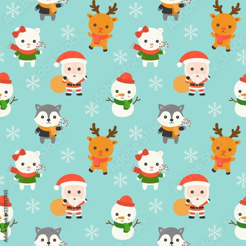 santa and animal, christmas seamless pattern theme, for use as wallpaper for wrapping paper gift