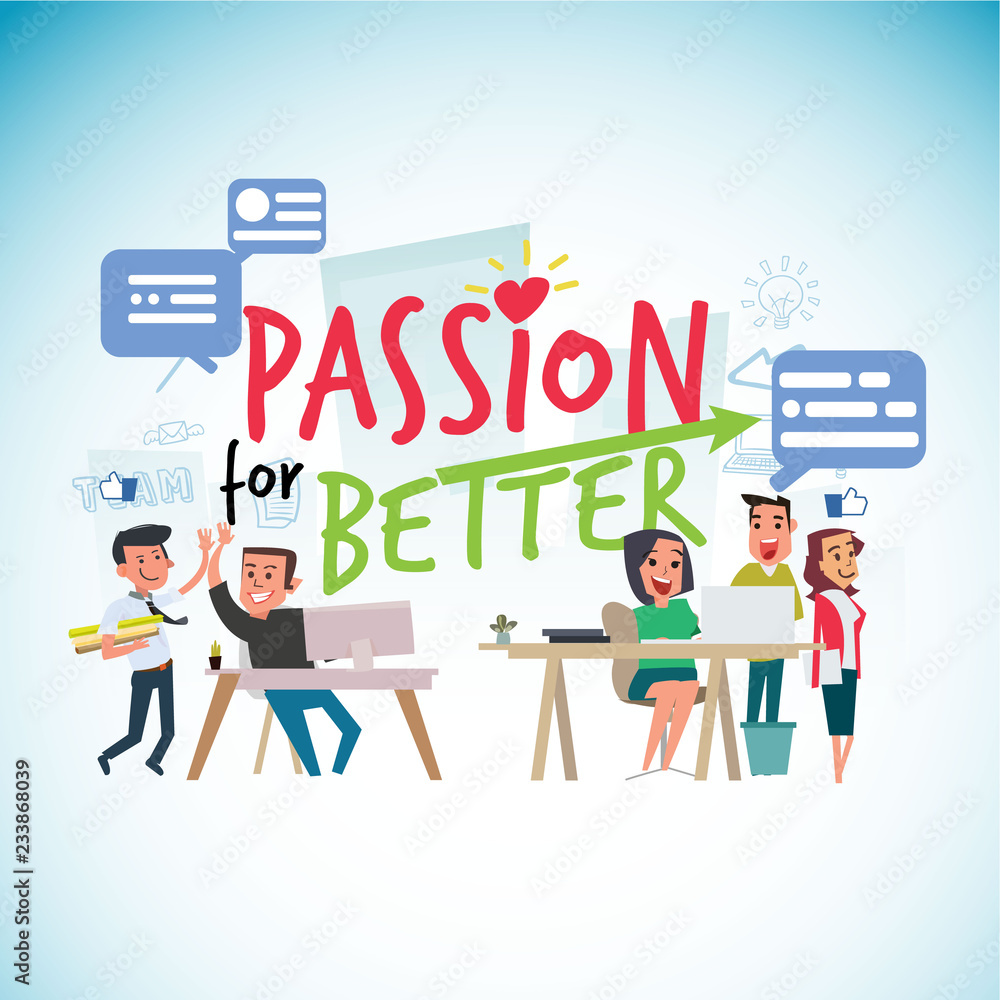passion for work typographic with office people - vector
