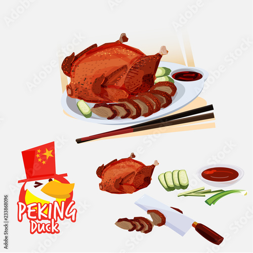 Peking duct . Chinese cuisine concept. food elements. typographic or logo design - vector