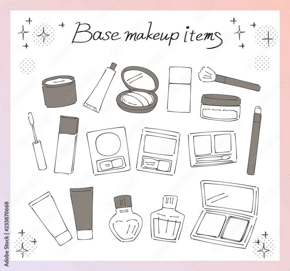 コスメのイラストセット ベースメイク モノクロ Stock Vector Adobe Stock