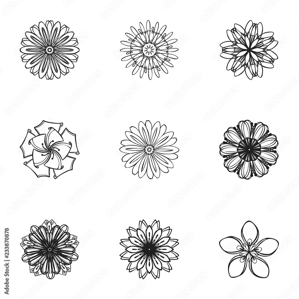 Oriental flower icon set. Simple set of 9 oriental flower vector icons for web design isolated on white background Oriental flower icon set. Simple set of 9 oriental flower vector icons for web design isolated on white background