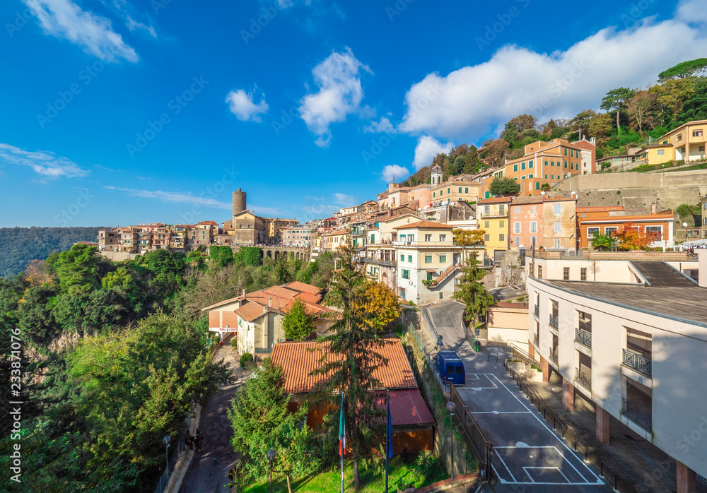 Nemi (Italy) - A nice little town in the metropolitan city of Rome, on the hill overlooking the Lake Nemi, a volcanic crater lake. Here a view of historic center.