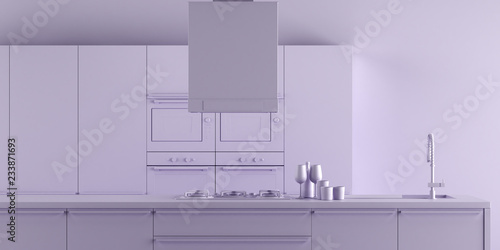 Interior Kitchen Background in Minimalist Monochrome Style