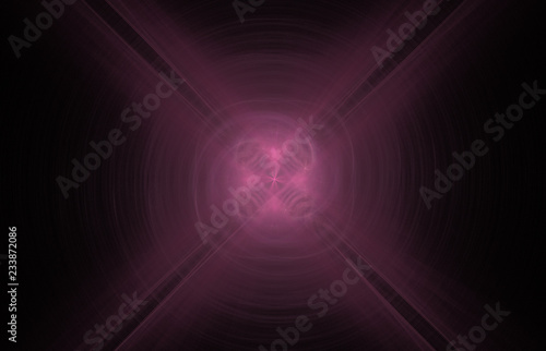Pink cross swirl abstract fractal on black background. Fantasy fractal texture. Digital art. 3D rendering. Computer generated image.