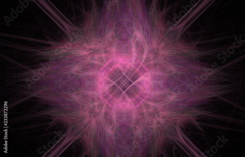 Purple abstract fractal pattern on black background. Fantasy fractal texture. Digital art. 3D rendering. Computer generated image.