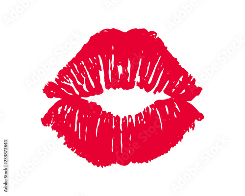 Female red lipstick kiss isolated on white background. 