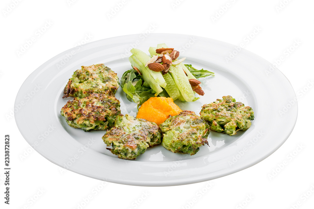 Fritters of broccoli on white background Fritters of broccoli on white background