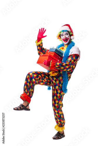 Young funny clown comedian isolated on white 