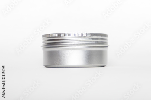 blank mock up advertising with copy space of the metal jar aluminum isolated on the white background