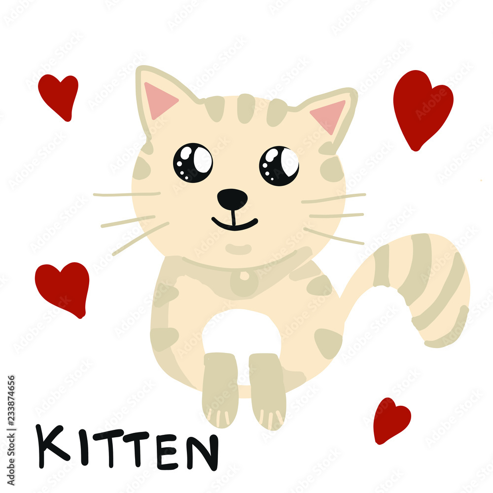 Khaki Kitten cute with many hearts.vector illustration. 