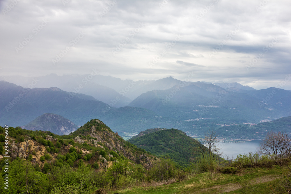 Mountain lake landscape view, Italy. Lago Maggiore, Lombardy