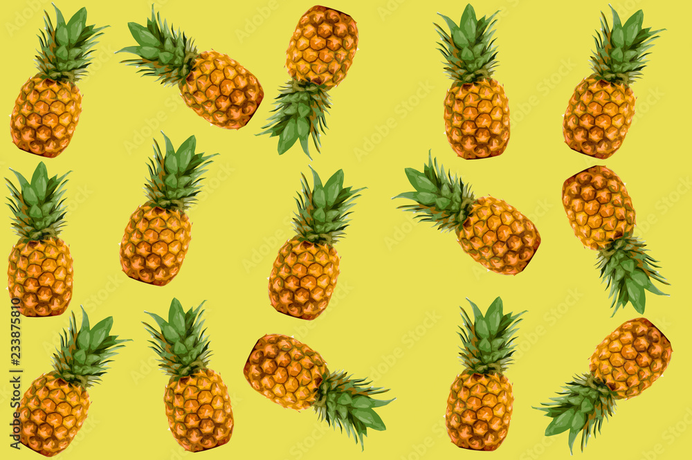 tropical fruit pineapple isolated / illustration of pineapple fruit isolated on yellow background - ripe pineapple pattern texture summer fruits for healthy concept tropical fruit pineapple isolated / illustration of pineapple fruit isolated on yellow background - ripe pineapple pattern texture summer fruits for healthy concept