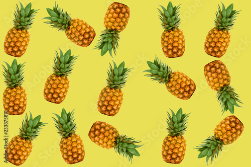 tropical fruit pineapple isolated / illustration of pineapple fruit isolated on yellow background - ripe pineapple pattern texture summer fruits for healthy concept