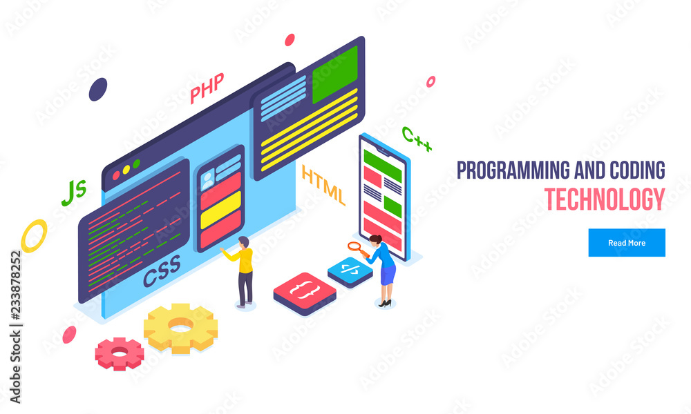 Isometric illustration of people working on web browser with multiple ...