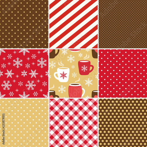 Cute set of Hot Drinks seamless patterns