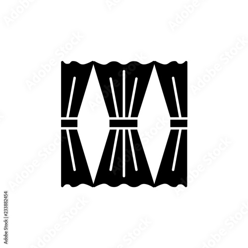 Black & white vector illustration of cafe style curtain. Flat icon of restaurant shade. Window decoration. Isolated object