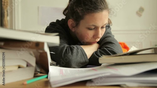 Female student tired of studies