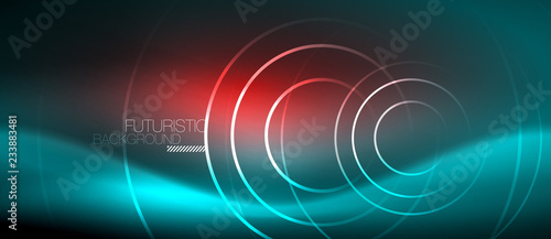 Neon glowing techno lines, hi-tech futuristic abstract background template with square shapes