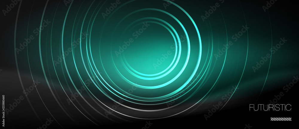 Dark abstract background with glowing neon circles Dark abstract background with glowing neon circles