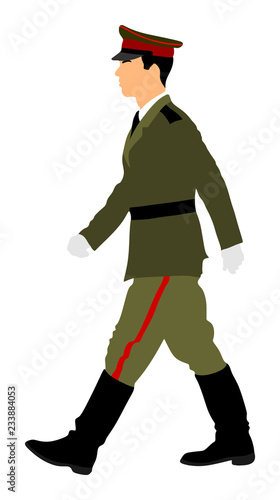 Army soldier ceremony walking vector illustration isolated on white background. (Memorial day, Veteran's day, 4th of july, Independence day).  Soldier saluting in uniform on defile. 